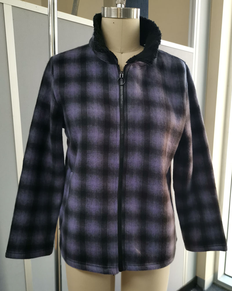 WOMEN'S CHECK BONDED JACKET WITH FUR COLLAR